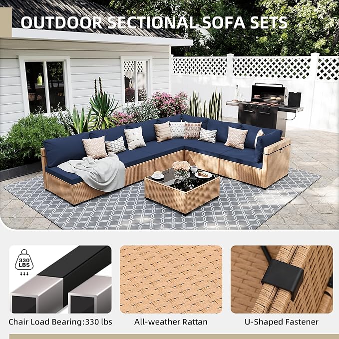 UPHA 9 Pieces Patio Furniture Sets, Wicker Outdoor Sectional Sofa Couch - Image 3