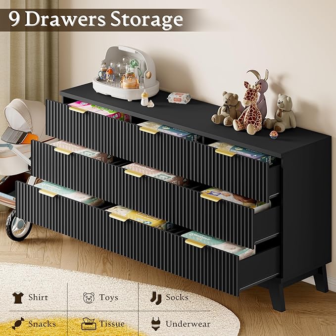 BORNOON Fluted 9 Drawer Dresser, 57.1" Wide Modern Boho Chest of Drawers - Image 6