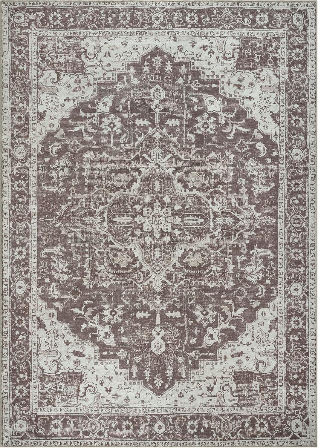 Bloom Rugs Washable Non-Slip 9' x 12' Rug - Dark Brown Traditional Medallion Area Rug for Living Room, Bedroom, Dining Room, and Kitchen - Exact Size: 9' x 12'