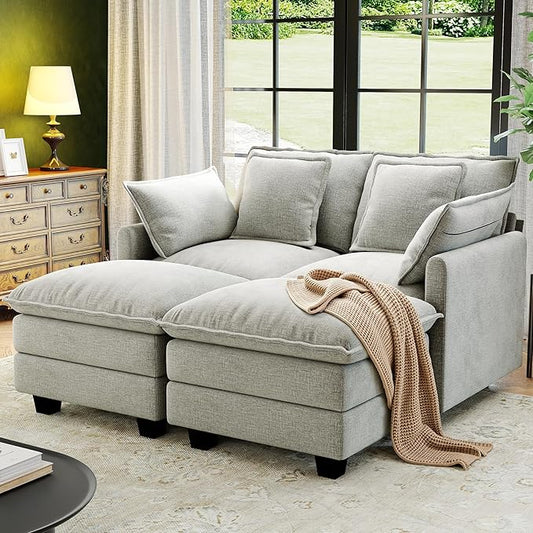 58" Cloud Couch Loveseat, Deep Seat Modular Sectional Sofa by Hanherry