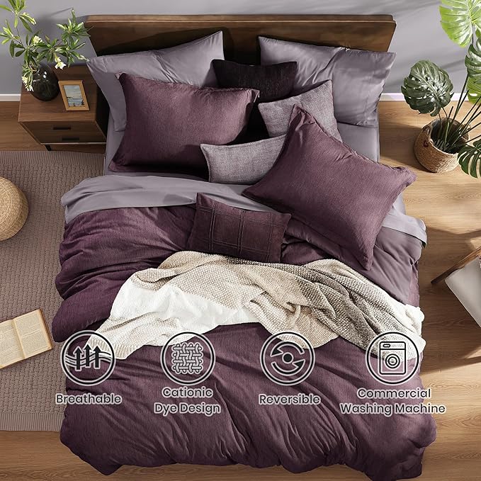 Monbix King Size Comforter Set, Italian Plum King Bedding Set Reversible - Image 2