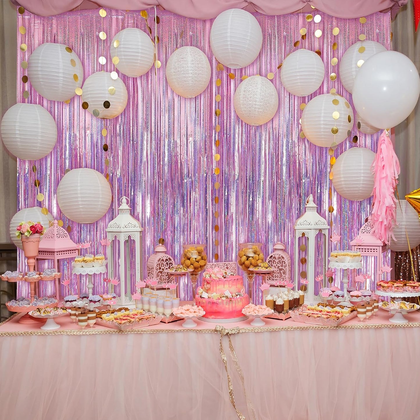 Crosize 2 Pack 3.3 x 9.9 ft Pink Foil Fringe Backdrop Curtain, Streamer Backdrop Curtains, Streamers Birthday Party Decorations, Tinsel Curtain for Parties, Galentines Decor, Preppy, Photo Booth