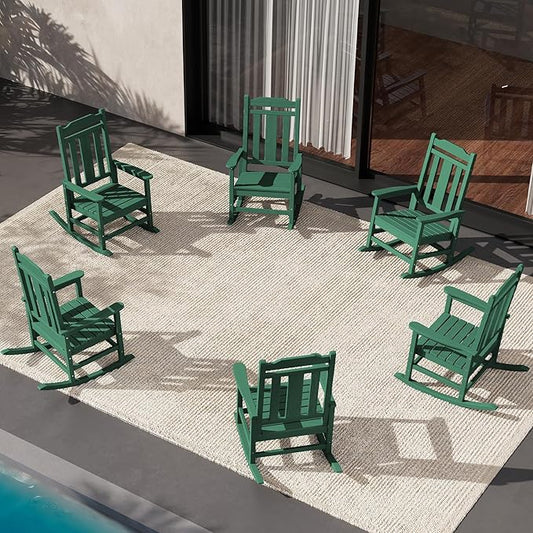 SERWALL HDPE Outdoor Rocking Chair Set of 6, Patio Rocking Chairs Set, Rocking by SERWALL