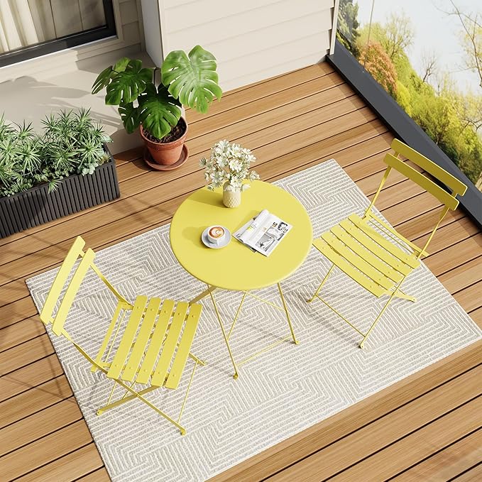 Bistro Table and Chairs Set of 2, 3 Piece Outdoor/Indoor Folding Patio Bistro by IDEALHOUSE