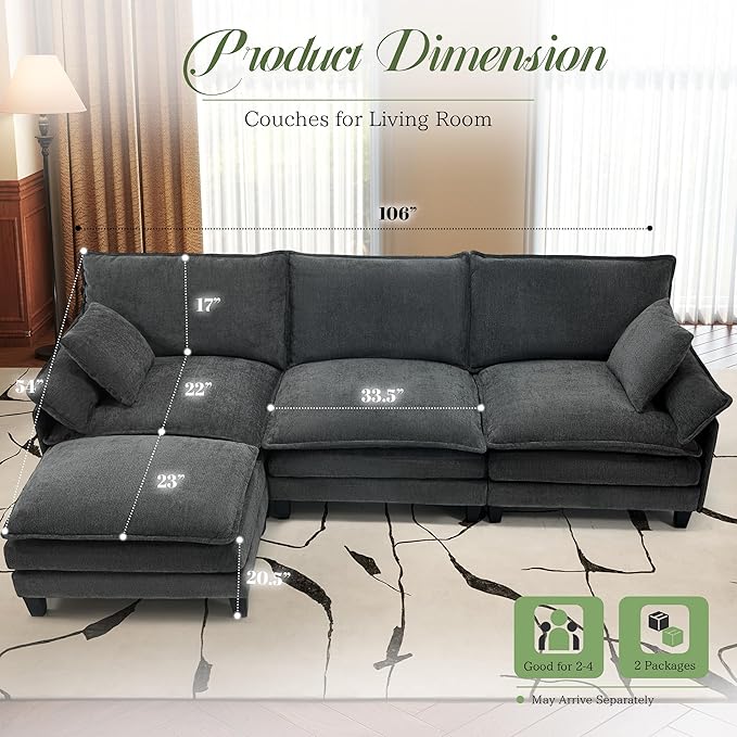 Cloud Couch, Deep Seat Couches for Living Room, Bedroom and Apartment, L Shaped - Image 2