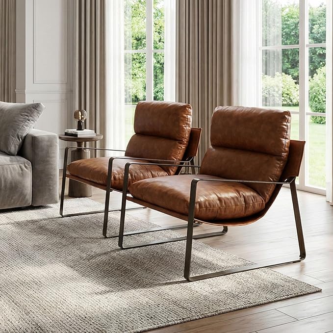 LukeAlon Modern PU Leather Accent Armchairs Set of 2, Upholstered Lounge Chair - Image 3