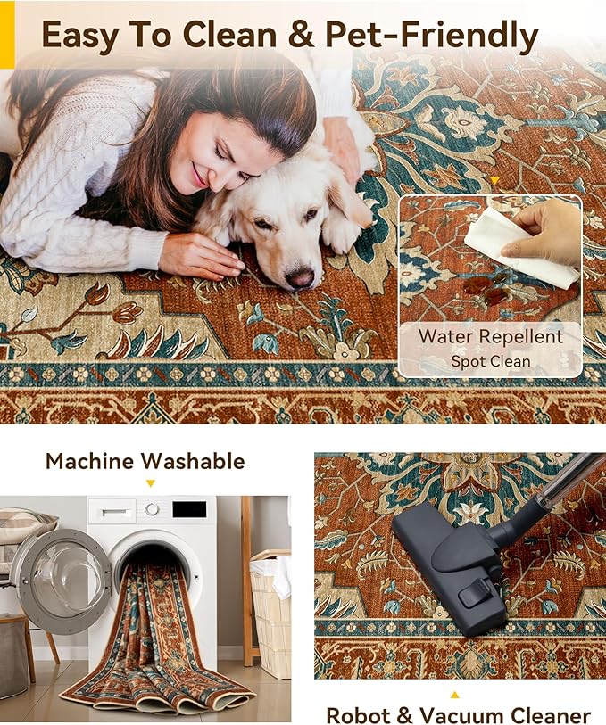 RELEANY Area Rugs 5'x8' Washable Non-Slip, Floral Vintage Distress Print - Image 5