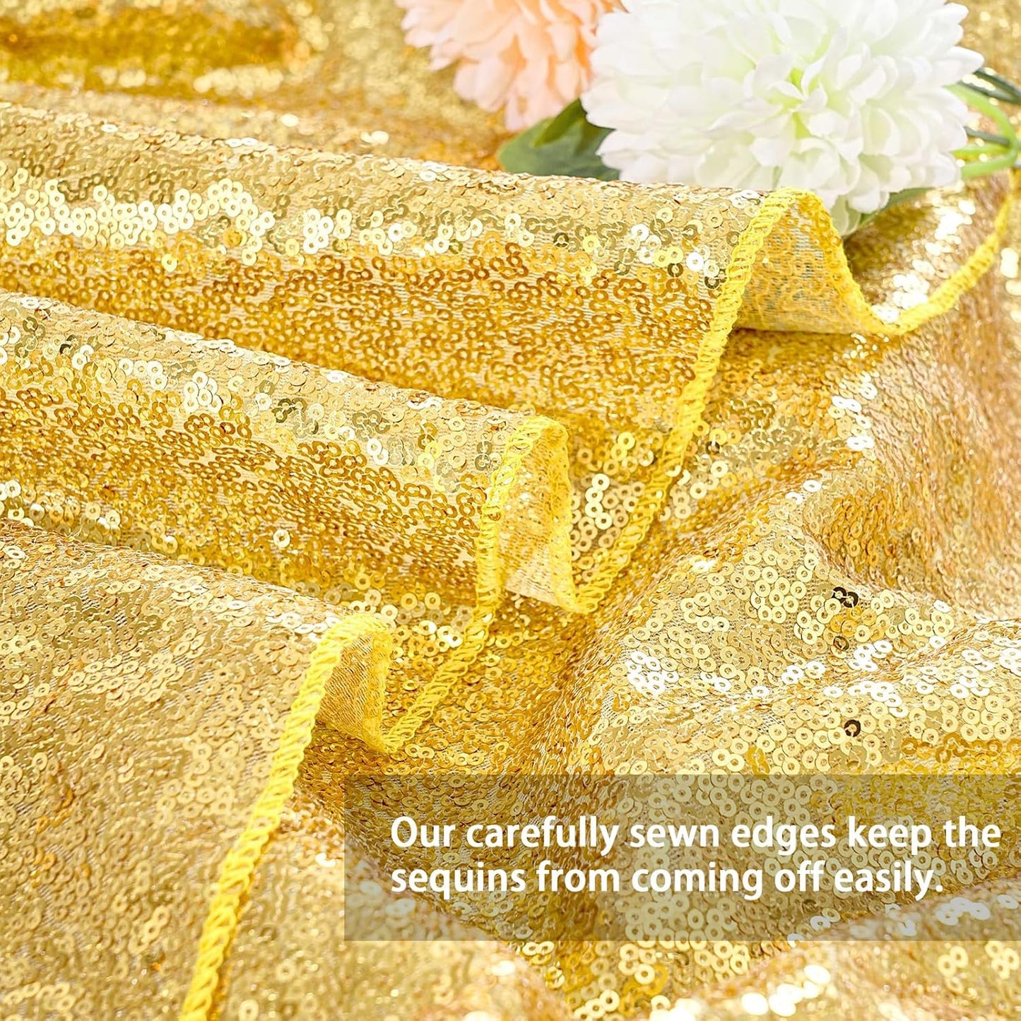 QueenDream Sequin Tablecloth - Gold Tablecloth 50x80 Inch Glitter Table Cloth Sequin Party Fabric for Birthday Birdal Baby Shower Wedding