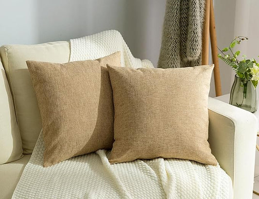 Stellhome Pack of 2 Farmhouse Burlap Throw Pillow Covers Linen Cushion Covers by Stellhome