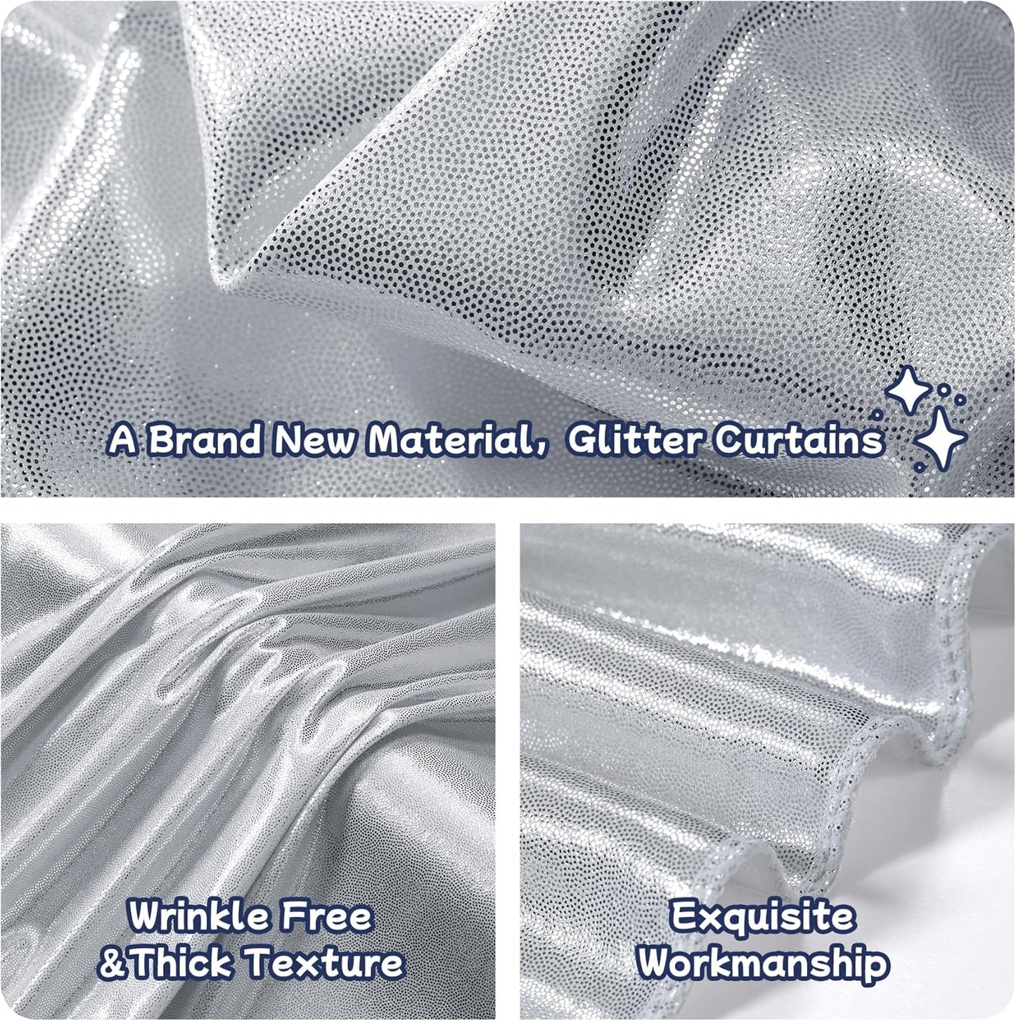 leegleri 10x10ft Thick Silver Glitter Backdrop Curtain Panels for Parties, Wrinkle Free Sequin Sparking Photo Backdrop Drapes, 2 Panels 5x10ft Shimmer Back Drop Cloth for Wedding Birthday Photography
