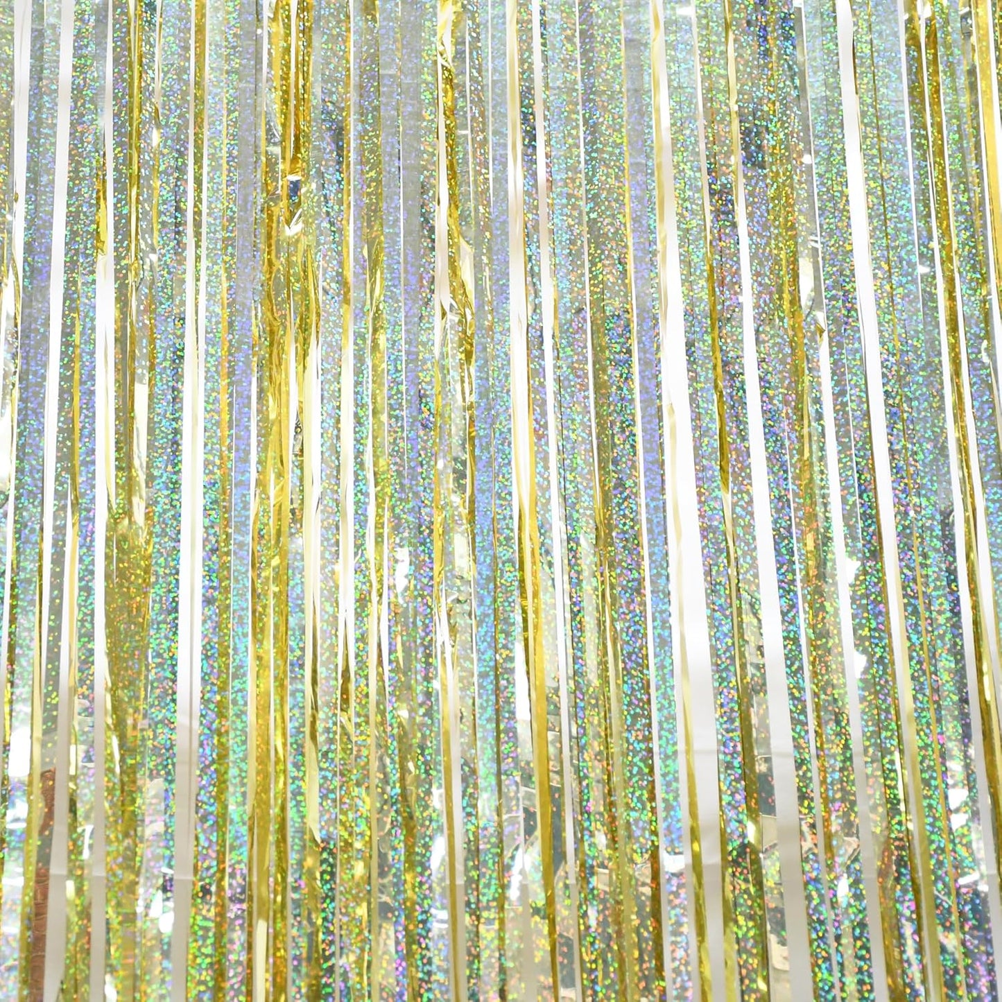 BRAVESHINE Gold Tinsel Streamers Party Backdrop - 2 Pack 3.2x8.2ft Metallic Foil Fringe Curtain for Christmas/New Years/Prom/Birthdays/Engagement/Anniversary/Hawaiian/Luau Party Decorations