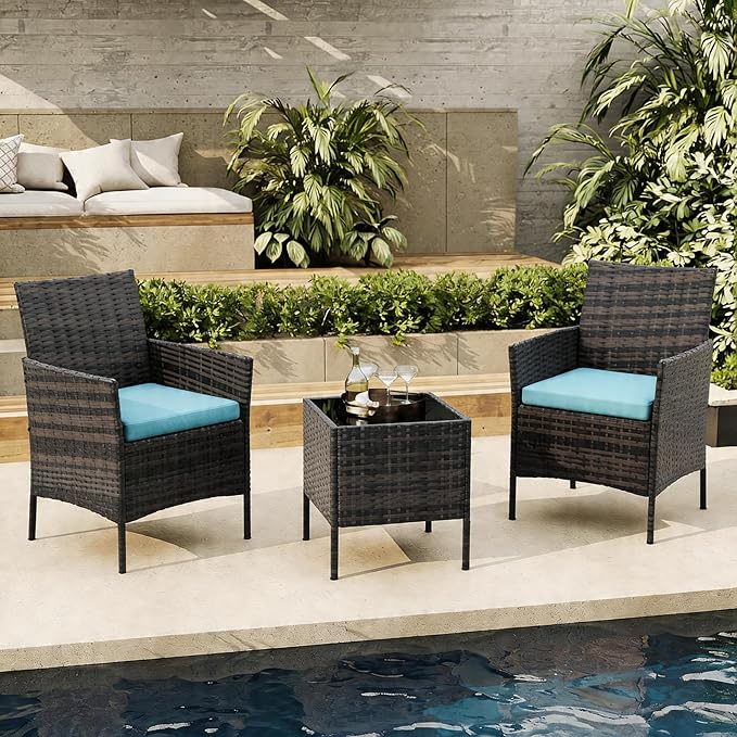 3-Piece Outdoor Furniture Set, PE Rattan Wicker Chairs - Image 7