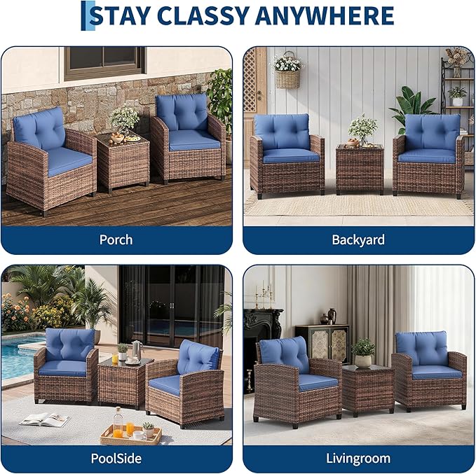 Garvee Outdoor Wicker Chairs, 3 Pieces Patio Furniture Set, All Weather High - Image 7