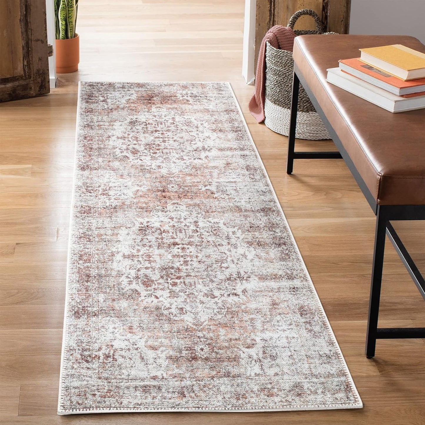 Bloom Rugs Washable Non-Slip 7 ft Runner - Ivory/Blush Traditional Runner for Entryway, Hallway, Bathroom, and Kitchen - Exact Size: 2.5' x 7'
