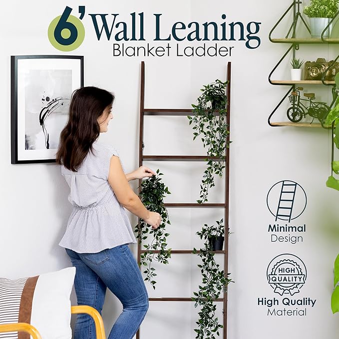 Blanket Ladder for Living Room and Bedroom, 5ft 8 inch, 6-Tier Wall Leaning - Image 5