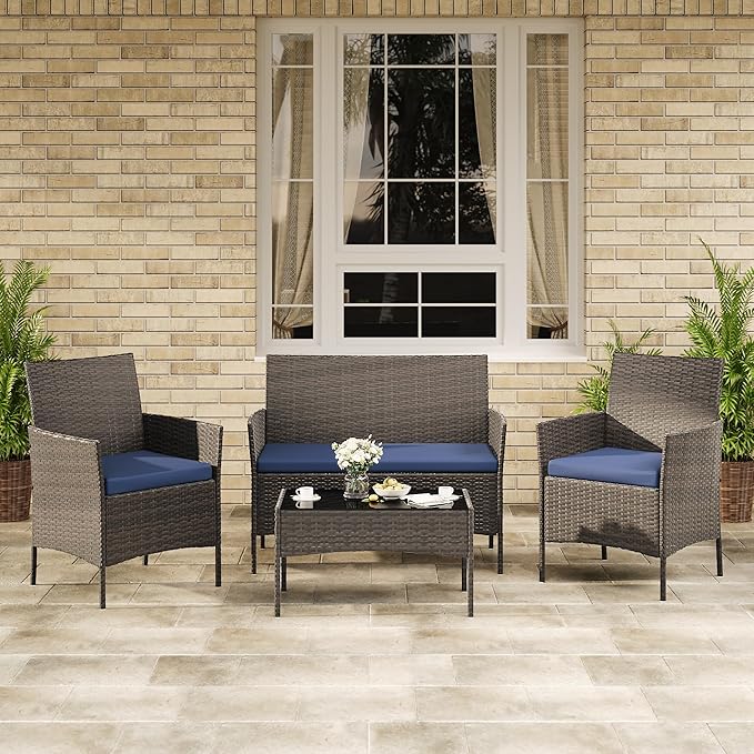 4-Piece Outdoor Furniture Set, PE Rattan Wicker Chairs - Image 7