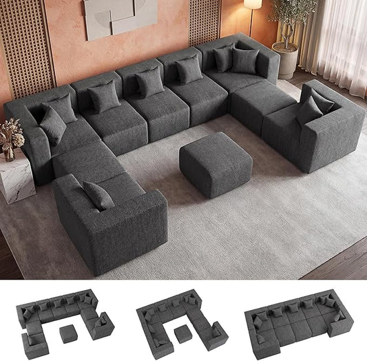 MONVANE Modular Sectional Sofa, Oversized 10 Seat Convertible U Shaped Couch by MONVANE