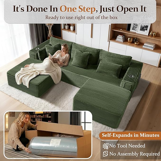 Oversized 108" Cloud Sectional Couch, Comfort U Shaped Boneless Couch - Image 3