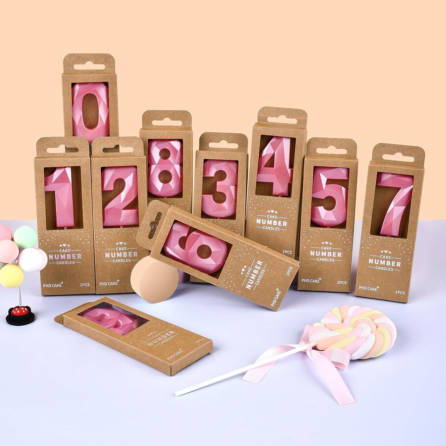PHD CAKE 2.76 Inch Crystal Pink 4 Number Birthday Candles, Pink Number Candles, Cake Number Candles, Party Celebration