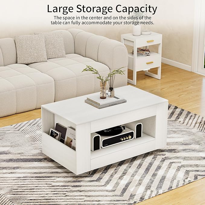 39" Wood Coffee Table for Living Room, Sides Storage - Image 5
