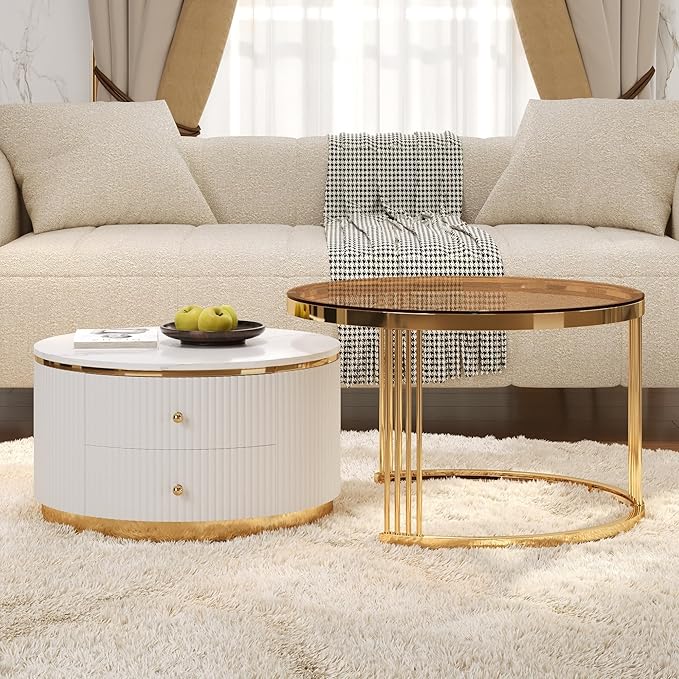 Modern 2 Pieces Round Nesting Coffee Table by Flieks
