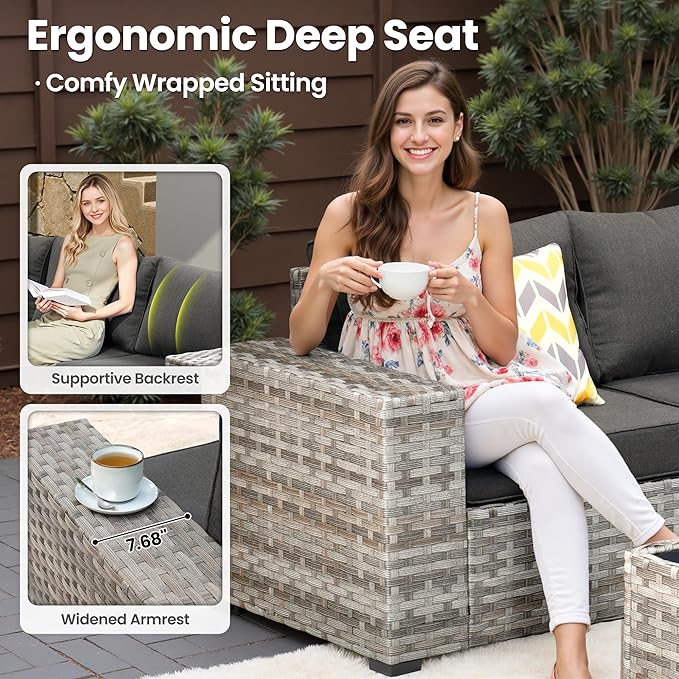ovios 12 Pieces Patio Furniture Set, Outdoor Wicker Sectional Sofa - Image 5