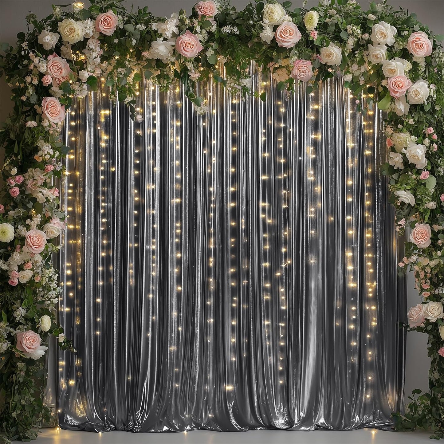 20ftx10ft Black Silver Glitter Sequin Backdrop Curtain for Parties, Wrinkle Free Sparking Backdrop Drapes, 4 Panels 5x10ft Shimmer Photo Back Drop Cloth for Wedding Birthday Photography