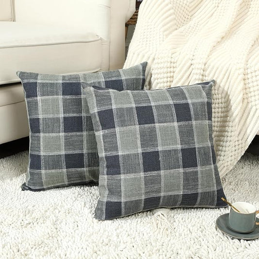 Stellhome Pack of 2 Linen Buffalo Check Decorative Throw Pillow Covers by Stellhome
