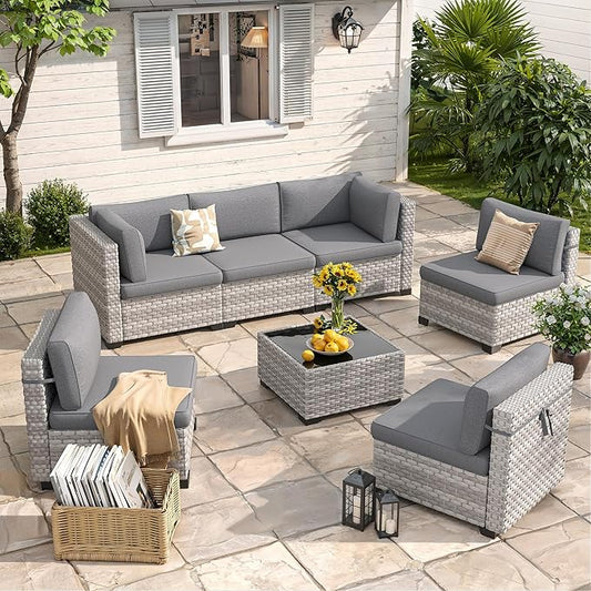 6-Seat Modular Patio Furniture Set – Outdoor Wicker Sectional Sofa by MASIONBACKYARDS