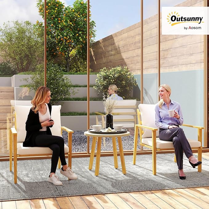 Outsunny Outdoor Bistro Set, 3 Piece Patio Set, Wood Effect Steel Round Table - Image 2