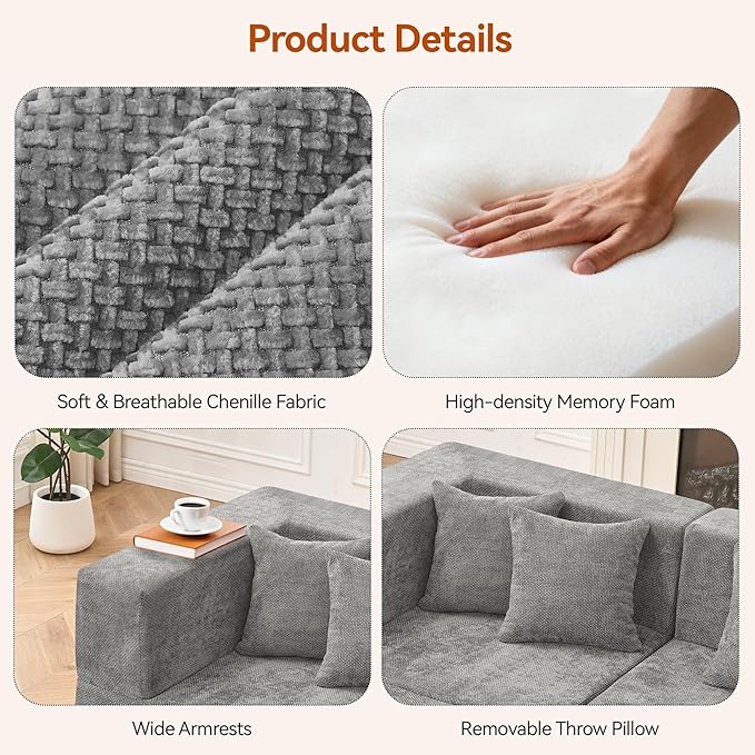 MONVANE 75" Loveseat Sofa, Comfy Chenille Cloud Couch - Image 4