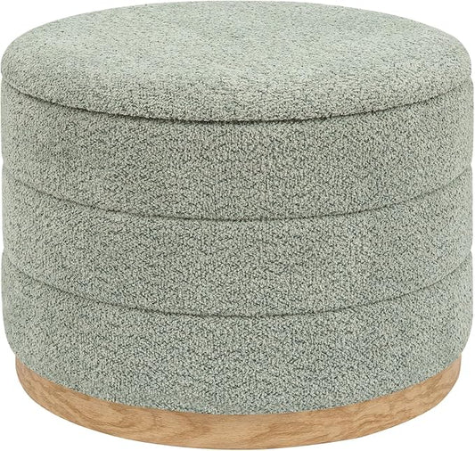 Round Storage Ottoman with Tray Lid, Folding Chenille Fabric Footrest with by ZOLANOful