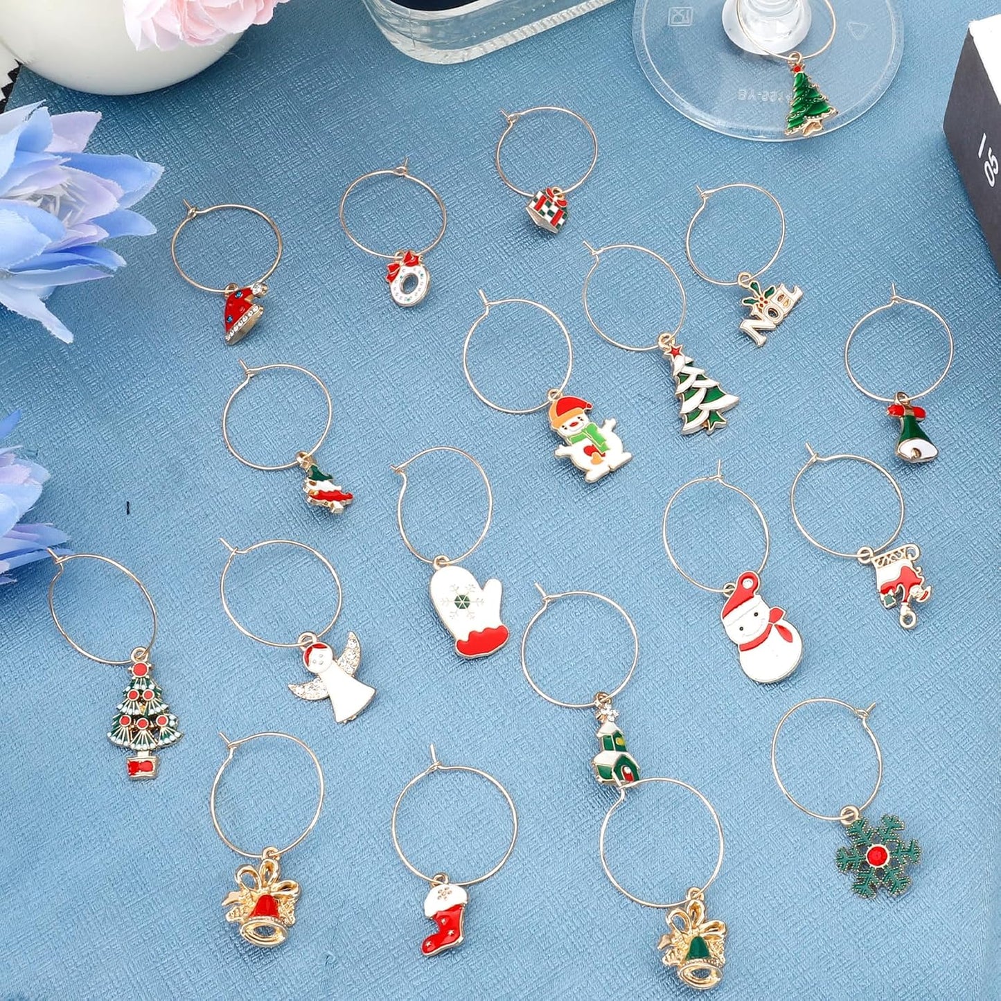 Wine Glass Charms Wine Charms for Stem Glasses Glass Markers Identifiers Tags for Christmas Tasting Party Favors Decorations