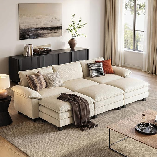 LINSY HOME 123" Modular Sectional Sofa, 3-Seat Corduroy Modern Cloud Couch by LINSYHOME