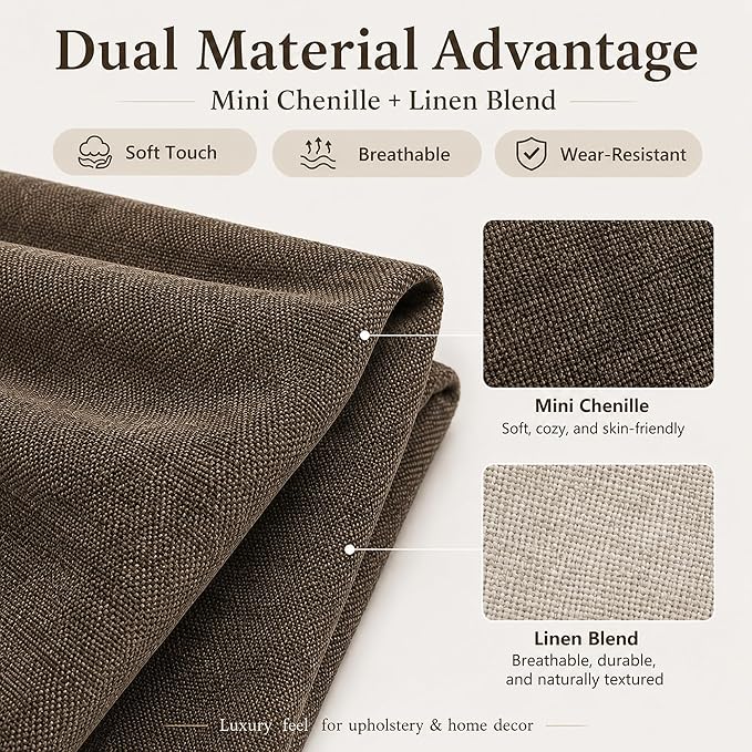 Mini Chenille Linen Blend Upholstery Fabric by the Yard, 57 Inch Wide Soft - Image 2