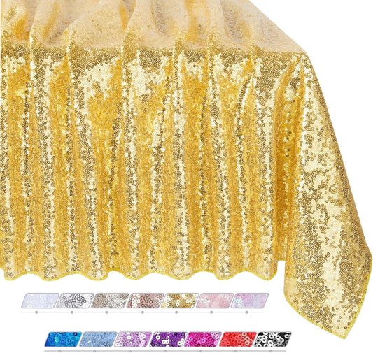 QueenDream Sequin Tablecloth - Gold Tablecloth 50x80 Inch Glitter Table Cloth Sequin Party Fabric for Birthday Birdal Baby Shower Wedding