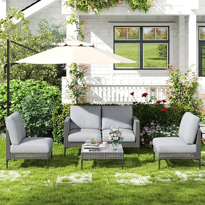 Jocoevol Outdoor Patio Sofa Conversation Set–Rattan 4 Seats Comfortable Couch - Image 2