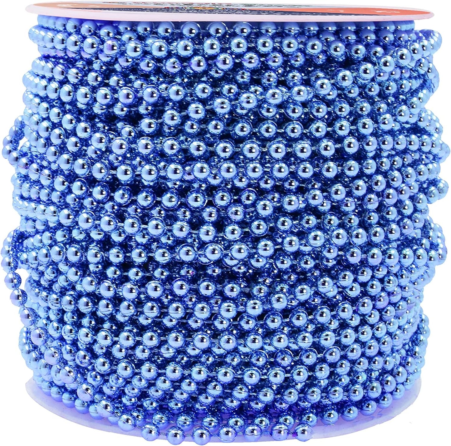 Mandala Crafts 4mm Faux Blue Pearl Beads Roll - 44 Yards Strand of Fake Pearls Chain Garlands Spool String for Christmas Tree, Wedding, Party, Vases, DIY Decoration