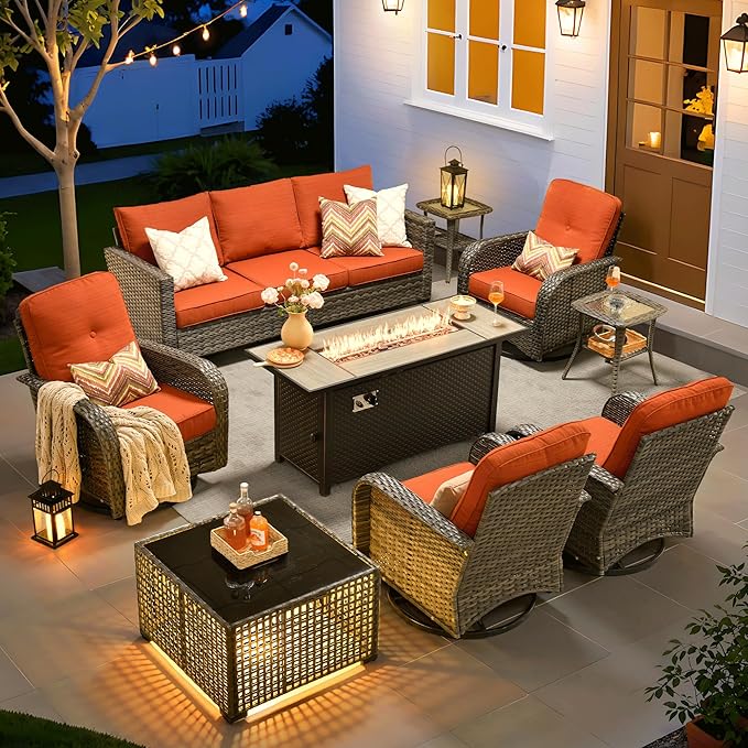 ovios 9 Pieces Patio Furniture Set, Outdoor Wicker Sofa Couch by OVIOS