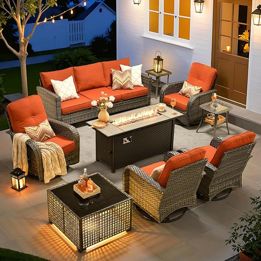 ovios 9 Pieces Patio Furniture Set, Outdoor Wicker Sofa Couch by OVIOS