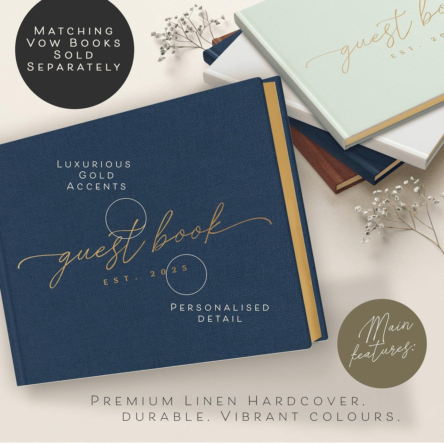 ARTESORI Custom 2025 Wedding Guest Book for Reception — Gold-Foiled Guestbook to Sign in, Elegant Baby Shower Guest Book for Party & Birthday — Photo & Polaroid Guest Book for Wedding & Bridal Shower