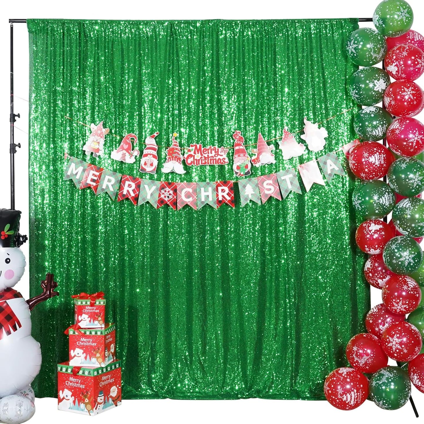 Poise3EHome Green Sequin Backdrop Curtain, 10Ft x 10Ft Green Glitter Backdrop Curtains, Sequence Xmas Thanksgiving Backdrop Drapes for Wedding Party Festival Decor