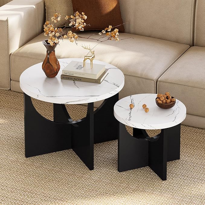 LIKIMIO Nesting Coffee Tables Set of 2, 23.6" Small Round Side Tables - Image 5