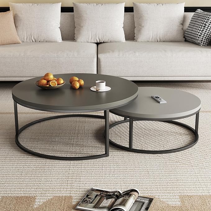 2-Piece Round Nesting Coffee Tables – Walnut Wood Top - Image 3