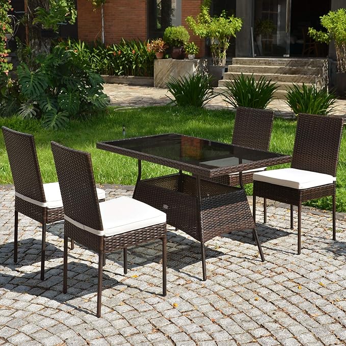 Tangkula 5 Piece Patio Wicker Dining Set, Outdoor Rattan Table and Chairs - Image 4