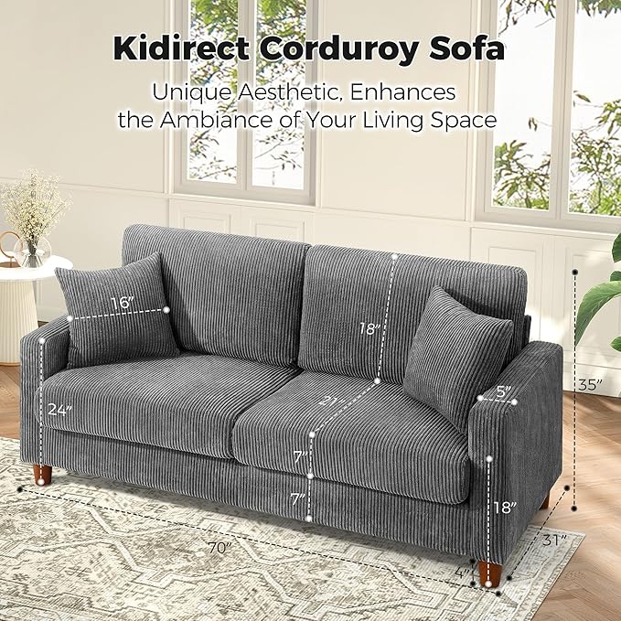 Kidirect 70in U Shaped Couch, Modular Sofa No Tool Assembly, Comfy Sectional - Image 2