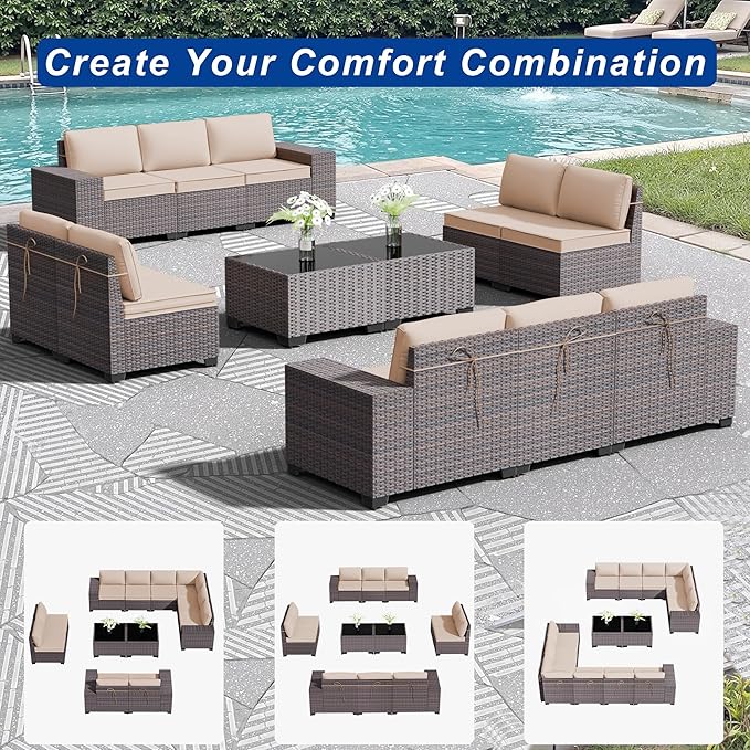 Outdoor Patio Furniture Set, 12 Pieces Outdoor Sectional Furniture High - Image 8