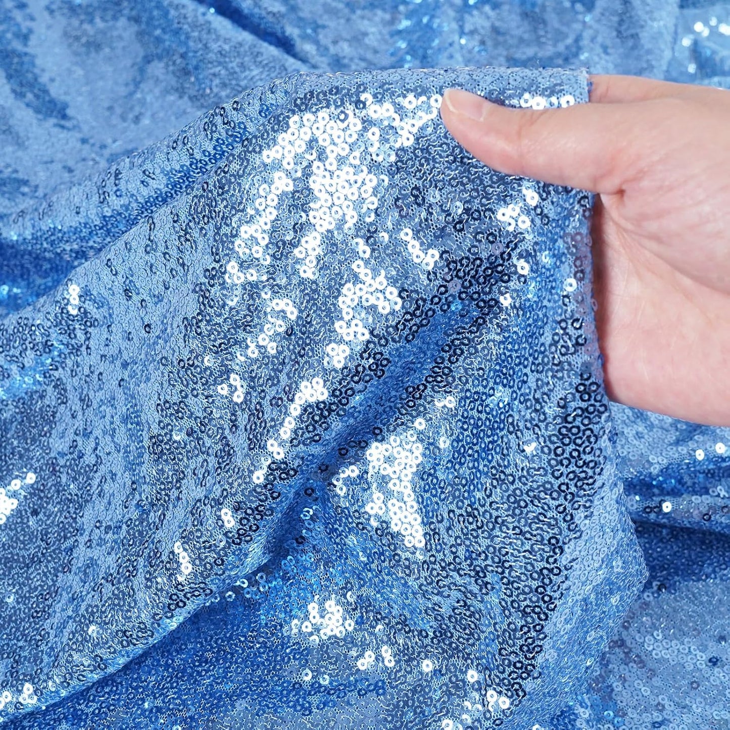 SquarePie Sequin Tablecloth 60 x 102 Inch Baby Blue Sparkly Table Linen for Wedding Party