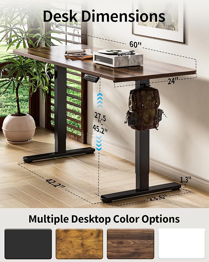 BIZUM Electric Standing Desk 60 x 24 Inch Computer Desk-Gaming Desk Dark Walnut - Image 3