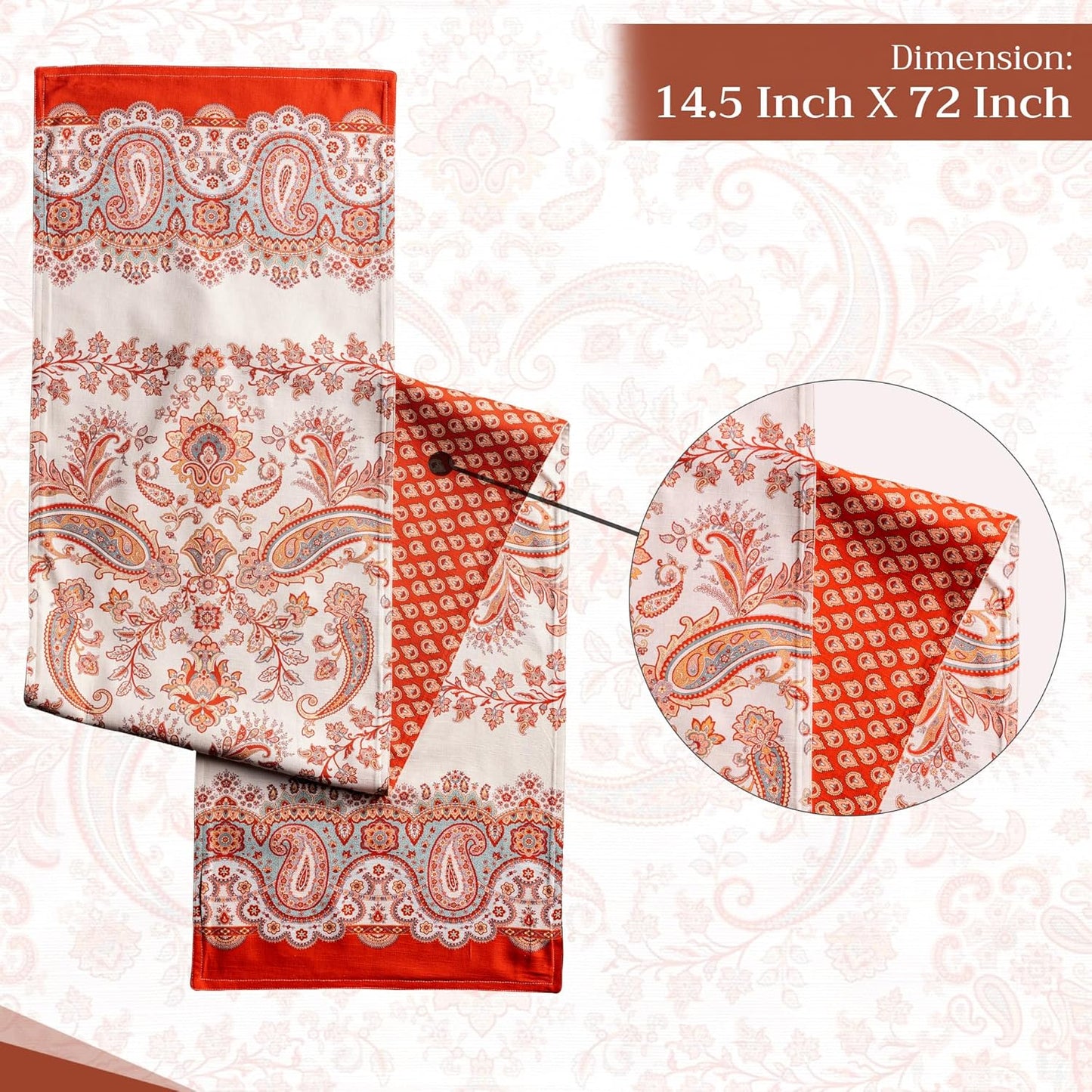 Maison d' Hermine Table Runner 100% Cotton Double Layer Table Runners 72 inches Long Decorative for Home Kitchen Dining Party Baby Shower Wedding Bridal Shower (Cachemire, 14.50" x 72")